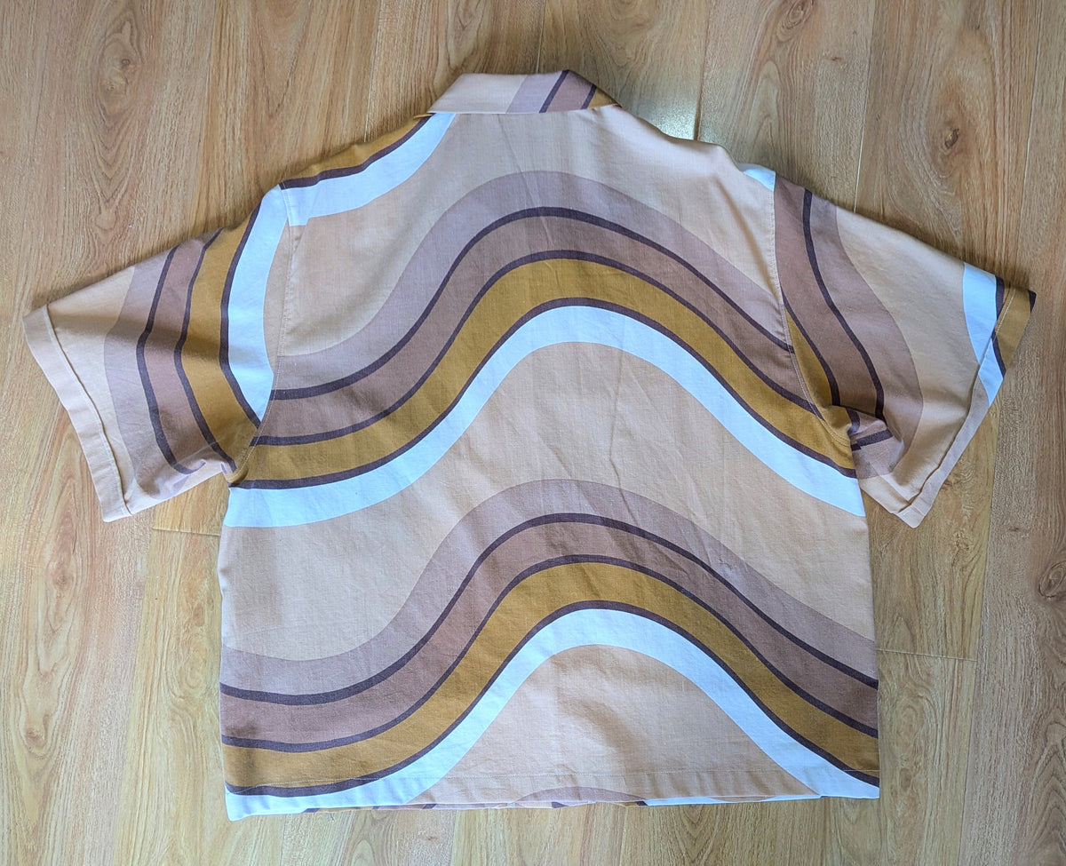 1970s Vintage Cut Unisex Upcycled Cotton Button-Up Shirt – Cinnamon Groove (Brown & Cream / Size L) | Freedomfield