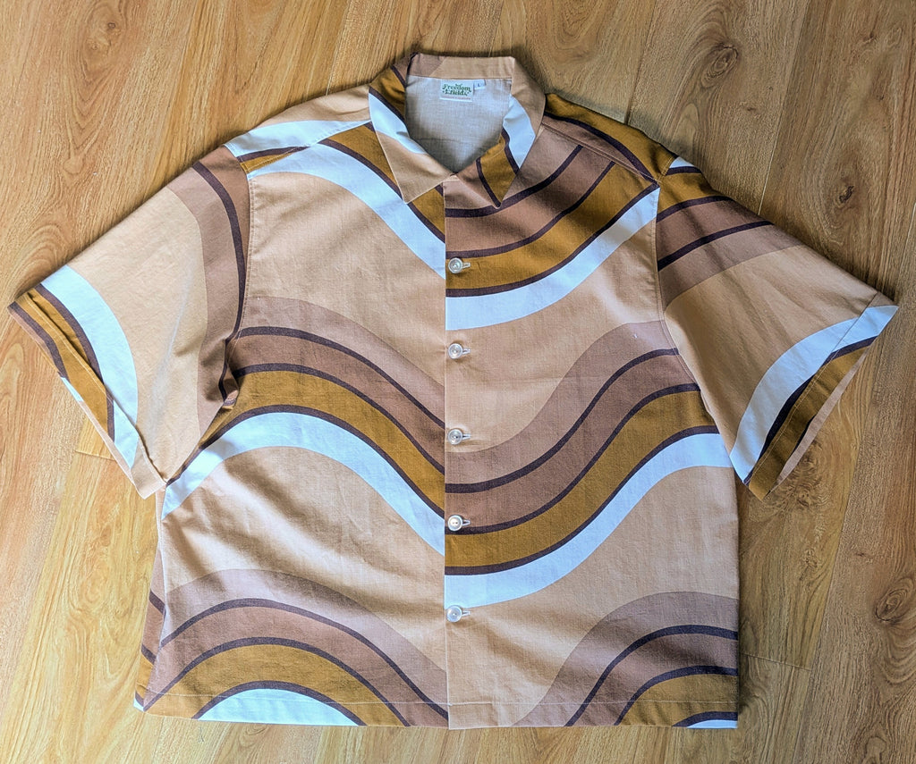 1970s Vintage Cut Unisex Upcycled Cotton Button-Up Shirt – Cinnamon Groove (Brown & Cream / Size L) | Freedomfield