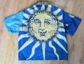 1990s Vintage Cut Unisex Upcycled Cotton Button-up Shirt – Whimsigoth Celestial Sun (Blue & Yellow / Size S) | Freedomfield