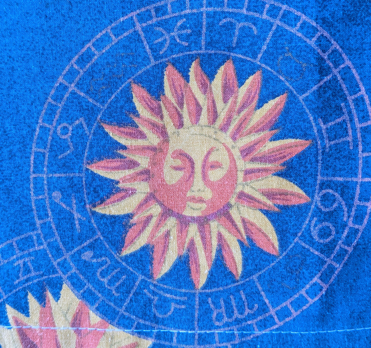 1990s Vintage Classic Cut Crop Unisex Upcycled Cotton Button-up Shirt – Celestial Sun & Moon (Blue & Orange / Size S) | First Gen Freedomfield