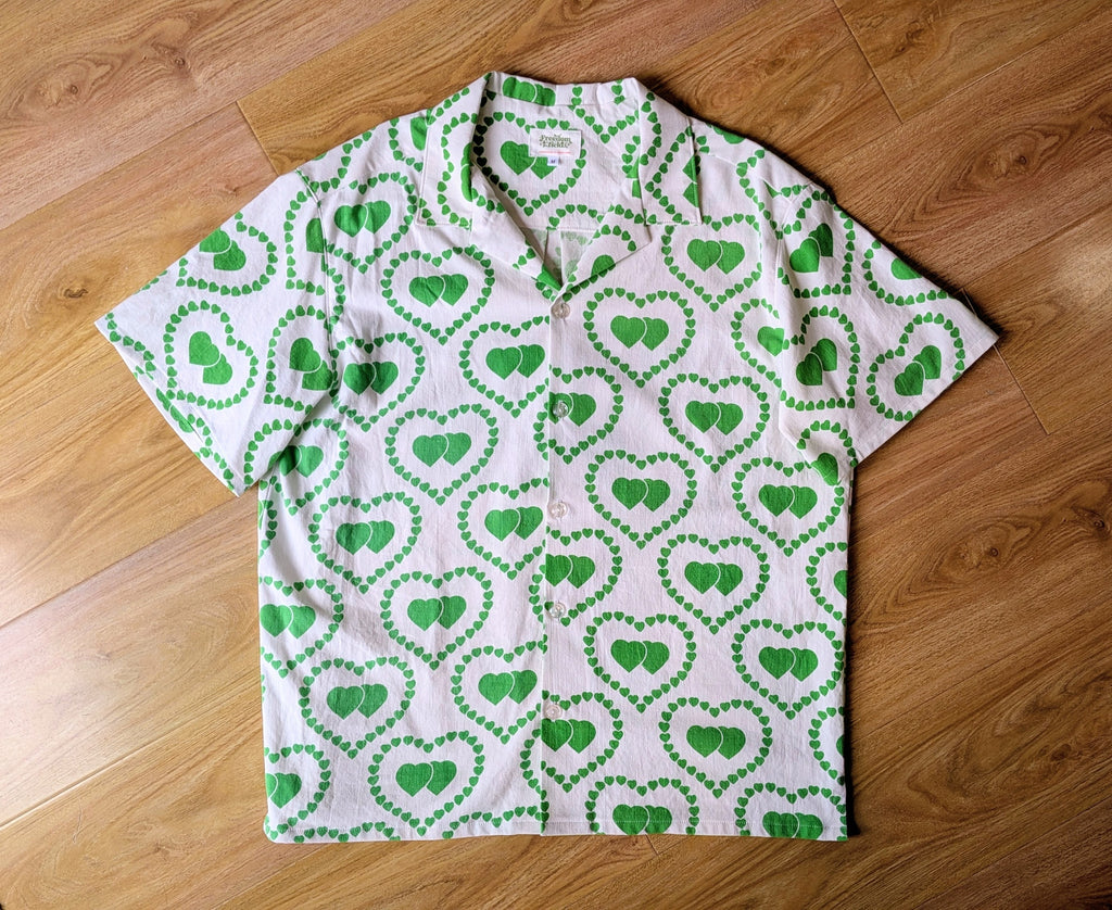 1970s Style Classic Cut Unisex Upcycled Cotton Button-up Shirt – Brat Love (White & Green / Size M) | Freedomfield