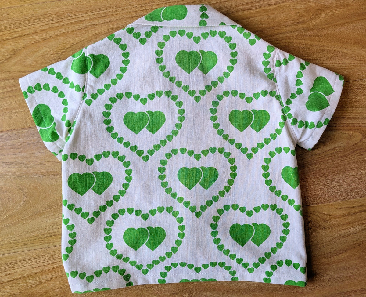 Kids Unisex Upcycled Cotton Button-up Shirt – Brat Love, Mini Collection (White & Green / Size 2) | Freedomfield