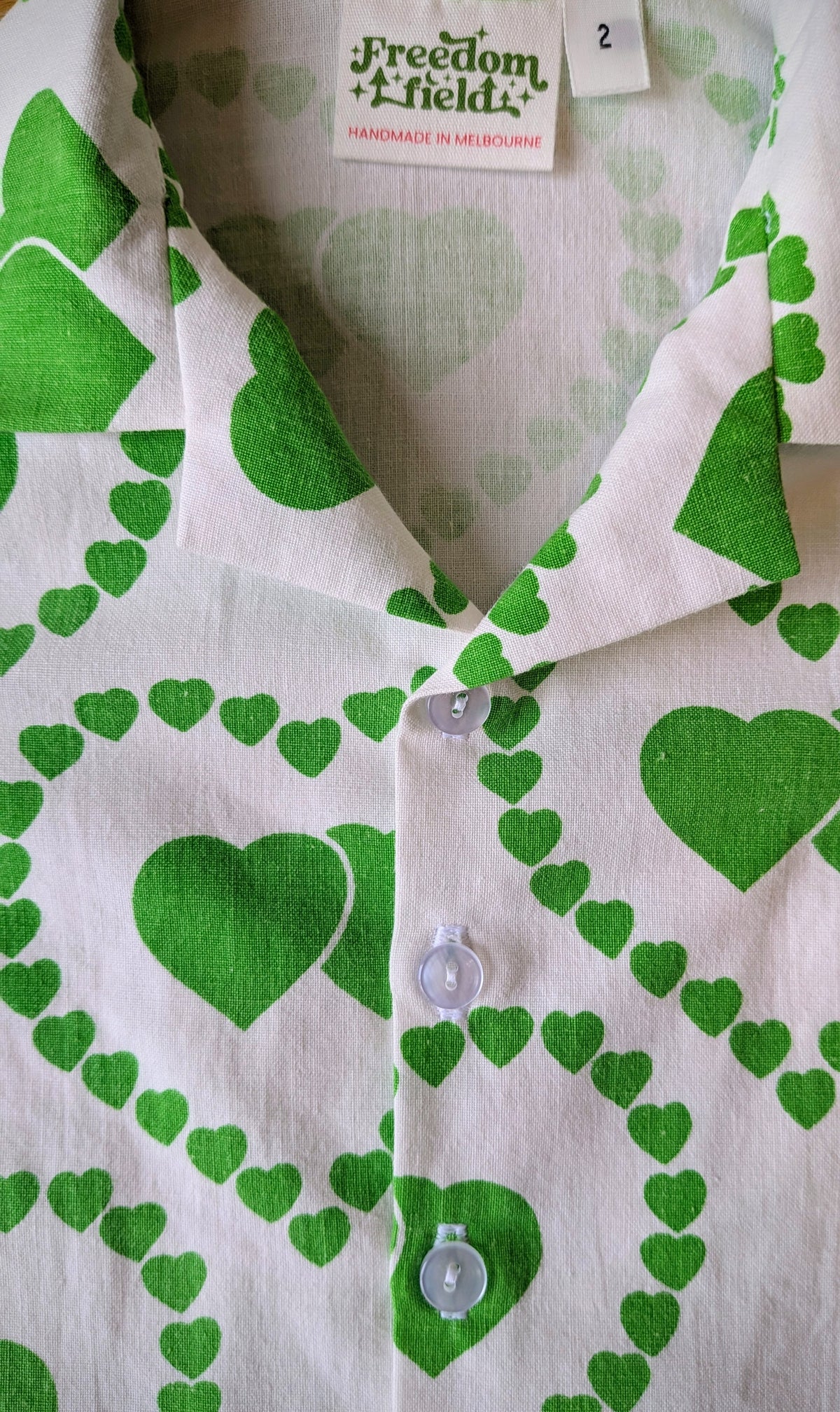 Kids Unisex Upcycled Cotton Button-up Shirt – Brat Love, Mini Collection (White & Green / Size 2) | Freedomfield