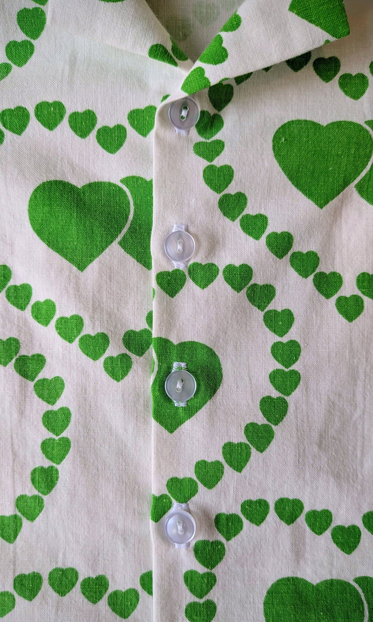 Kids Unisex Upcycled Cotton Button-up Shirt – Brat Love, Mini Collection (White & Green / Size 2) | Freedomfield