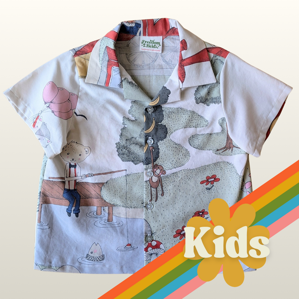 Kids Unisex Upcycled Cotton Button-up Shirt – Picnic Pals, Mini Collection (Pastel / Size 3) | Freedomfield