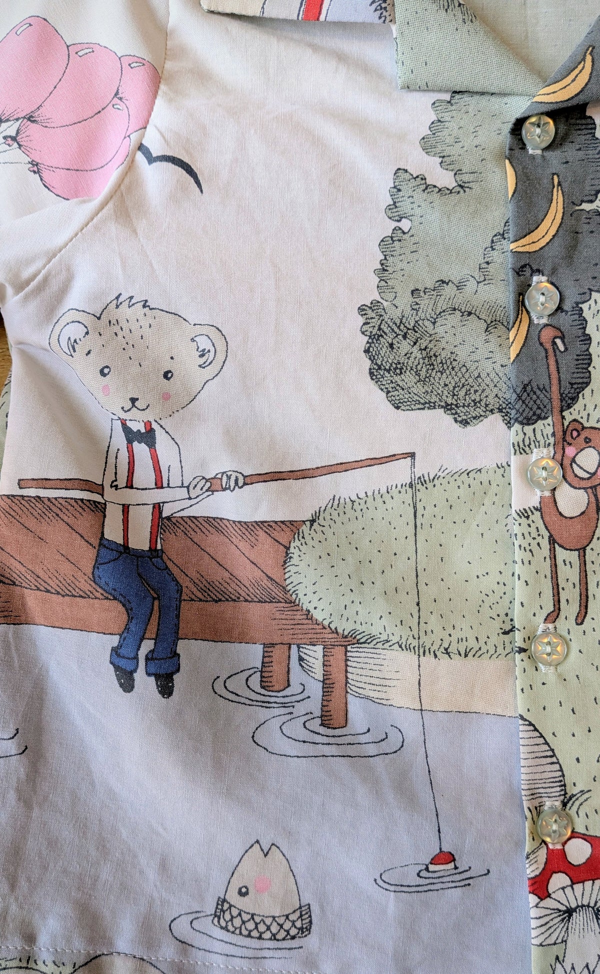 Kids Unisex Upcycled Cotton Button-up Shirt – Picnic Pals, Mini Collection (Pastel / Size 3) | Freedomfield