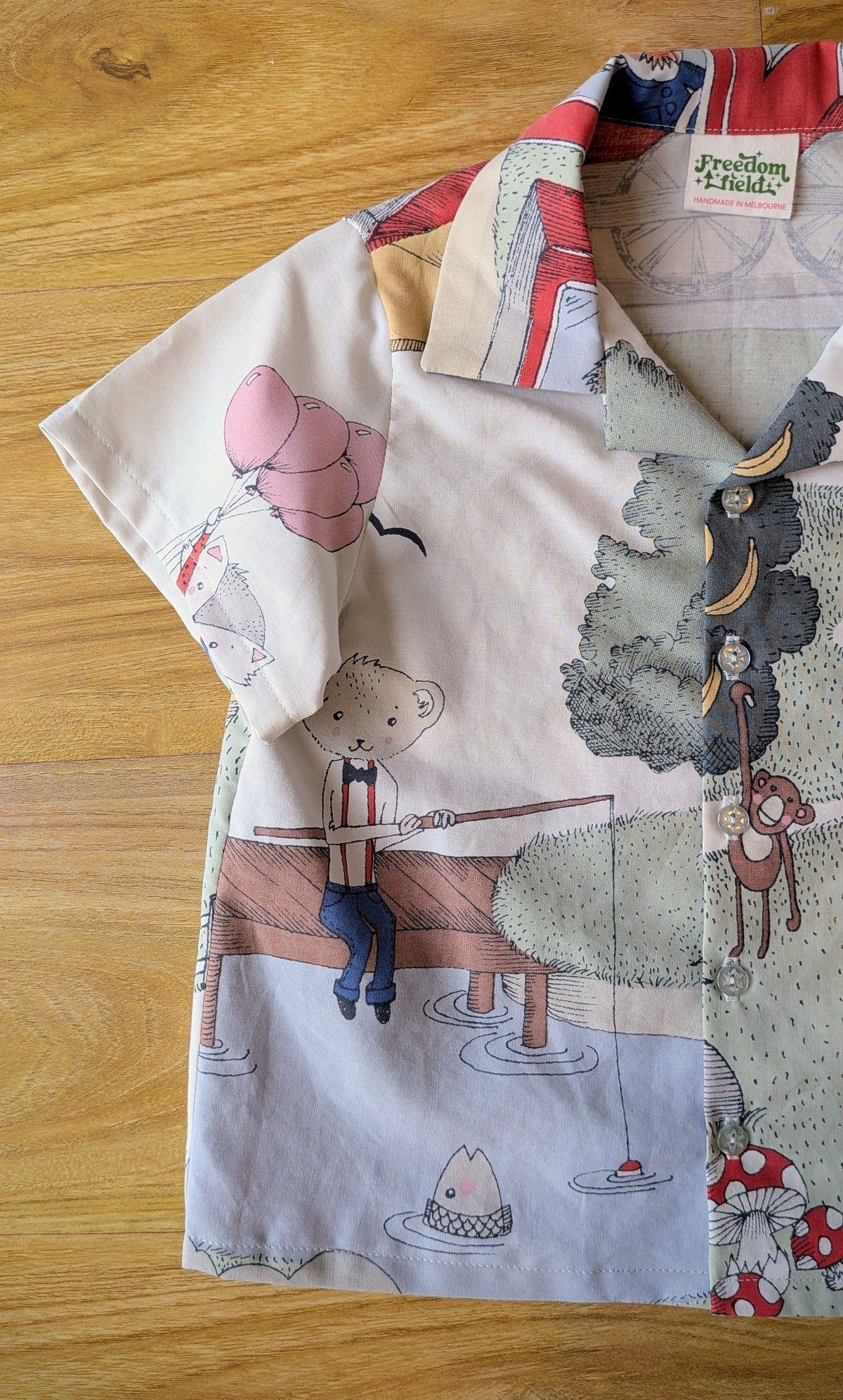 Kids Unisex Upcycled Cotton Button-up Shirt – Picnic Pals, Mini Collection (Pastel / Size 3) | Freedomfield