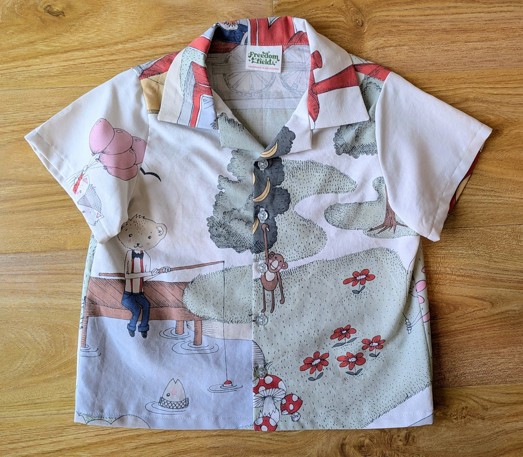 Kids Unisex Upcycled Cotton Button-up Shirt – Picnic Pals, Mini Collection (Pastel / Size 3) | Freedomfield