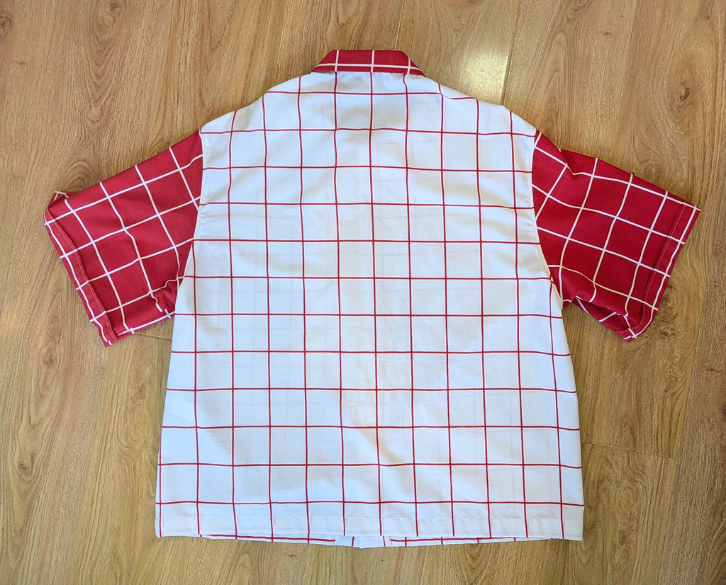 Vintage Cut Unisex Upcycled Cotton/Polyester Checked Button-up Shirt – Gridlines (Red & White / Size M) | Freedomfield
