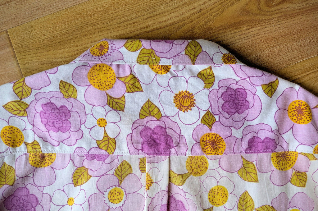 1970s Classic Cut Unisex Upcycled Cotton Button-up Shirt – Mauve Nostalgia (White & Purple / Size S) | First Gen Freedomfield
