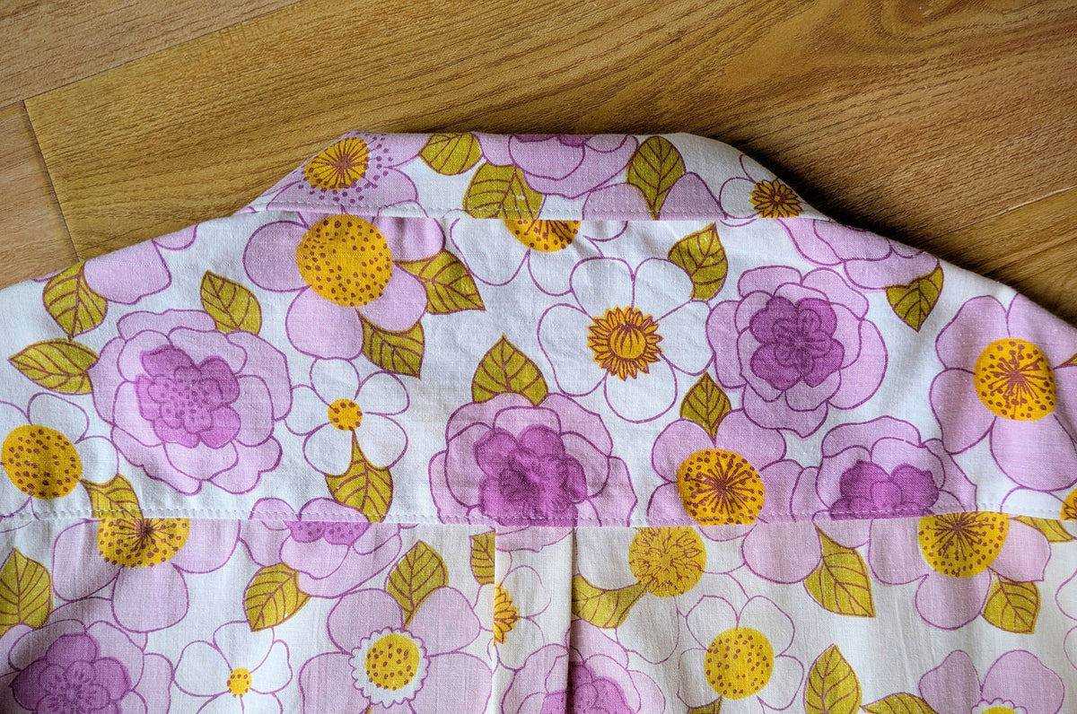 1970s Classic Cut Unisex Upcycled Cotton Button-up Shirt – Mauve Nostalgia (White & Purple / Size S) | First Gen Freedomfield