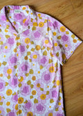 1970s Classic Cut Unisex Upcycled Cotton Button-up Shirt – Mauve Nostalgia (White & Purple / Size S) | First Gen Freedomfield