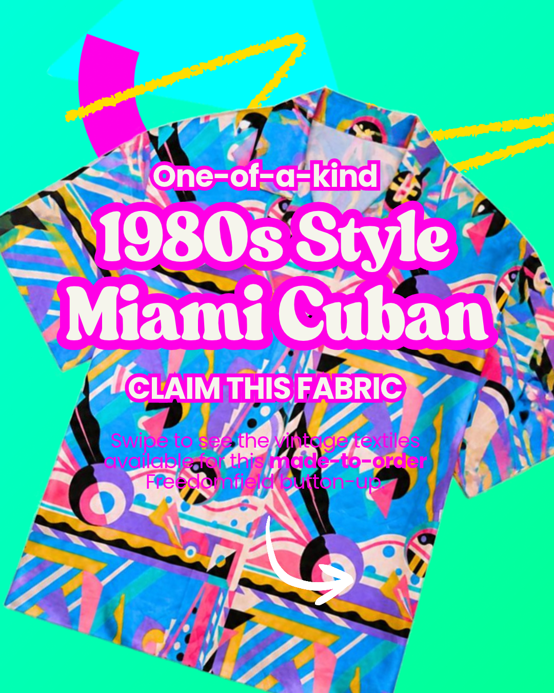 For Paul - Custom Made to Order 1980s Memphis Classic Cut Upcycled Cotton/Polyester Button-up Shirt – Miami Cuban (Multi / Size M) | Freedomfield