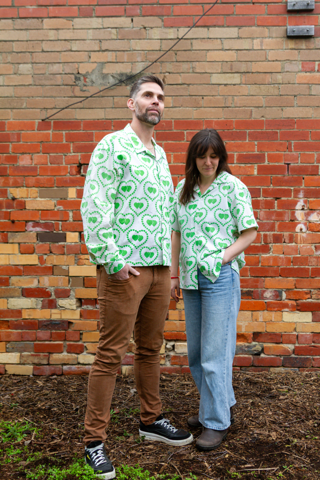 1970s Style Classic Cut Unisex Upcycled Cotton Button-up Shirt – Brat Love (White & Green / Size M) | Freedomfield